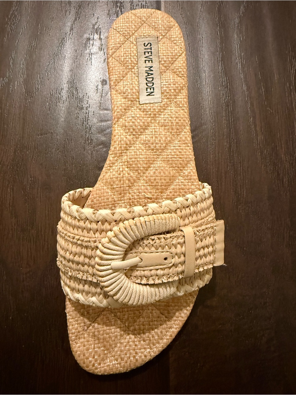 Steve Madden Natural Raffia Slide Sandals with Woven Buckle - Picture 3 of 4